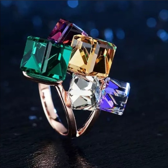 RESTOCKED Austrian crystal cubed Art Deco ring - Picture 3 of 8